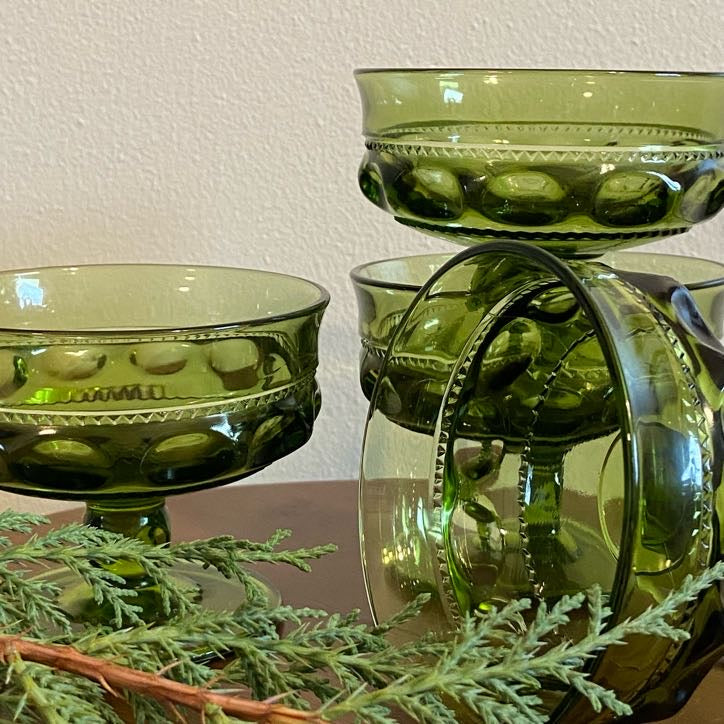 Vintage Green Glass Ice Cream Bowls - Set of 4