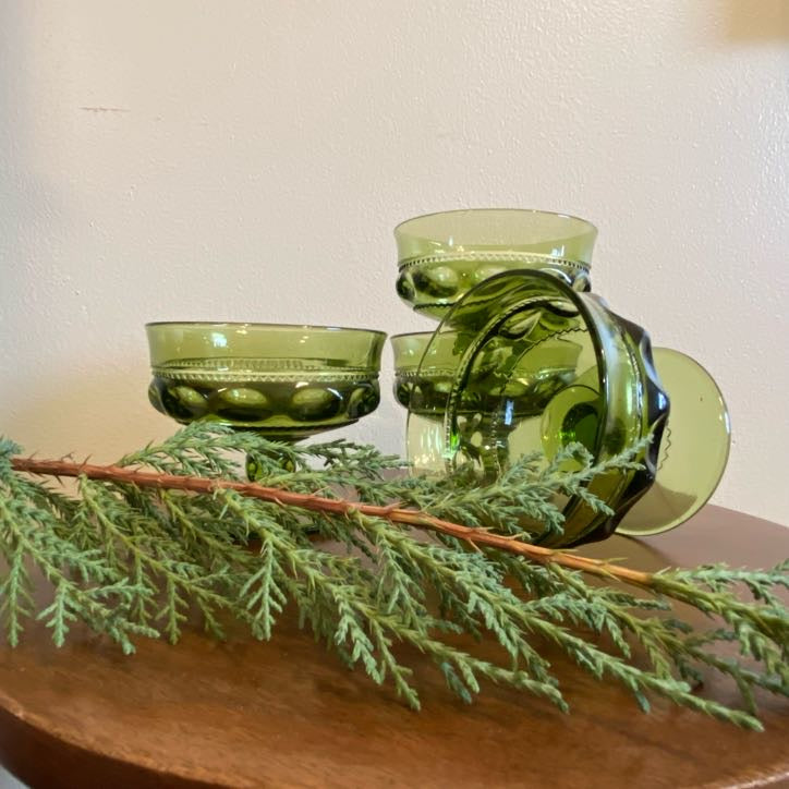 Vintage Green Glass Ice Cream Bowls - Set of 4