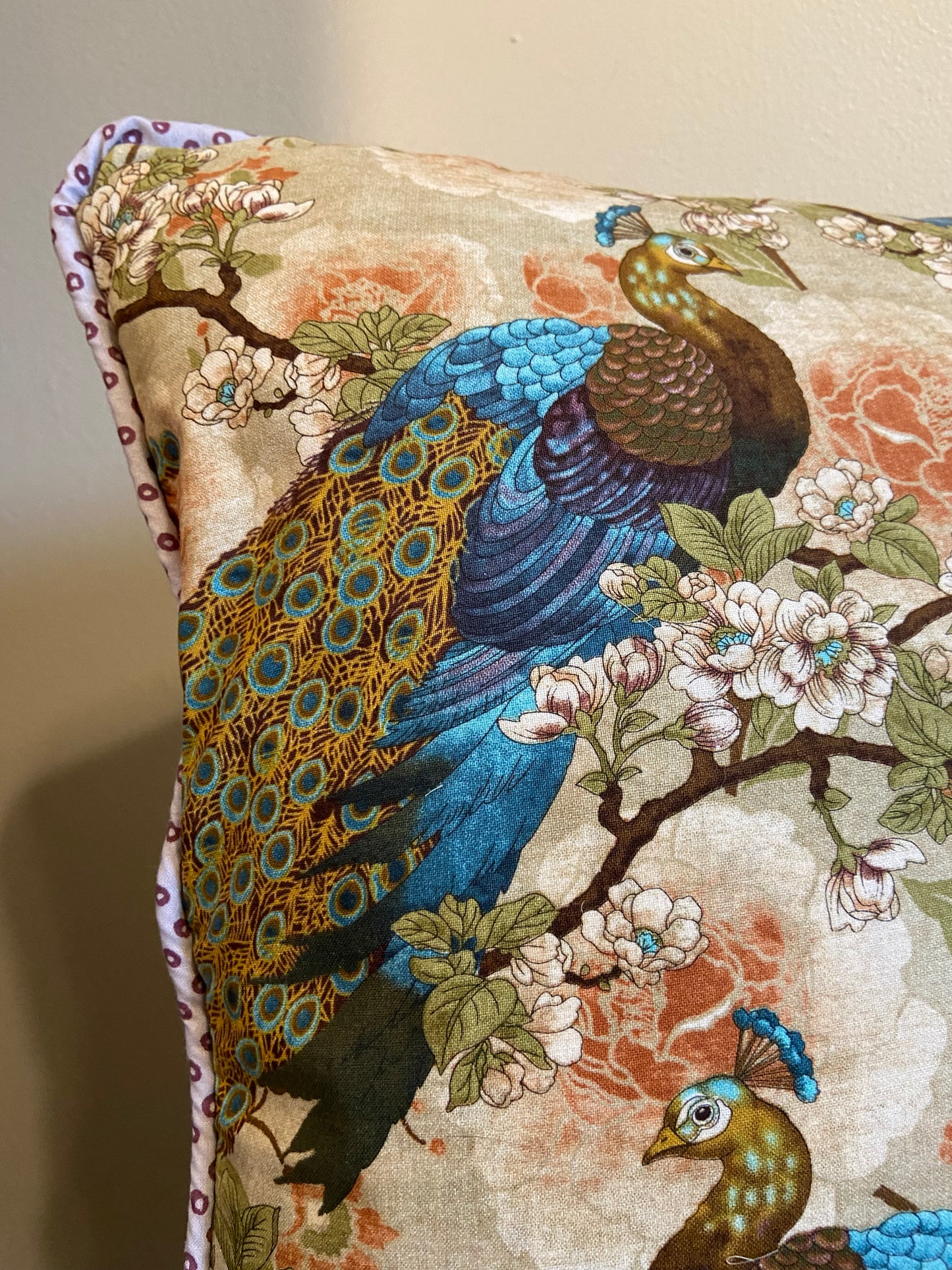 Handmade Peacock Print Pillow - Set of 2