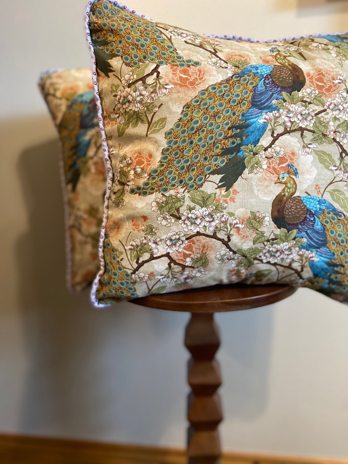 Handmade Peacock Print Pillow - Set of 2