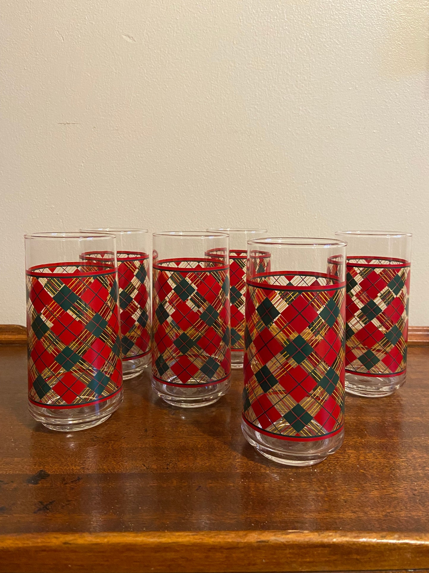 Vintage Plaid Glasses - Set of 6