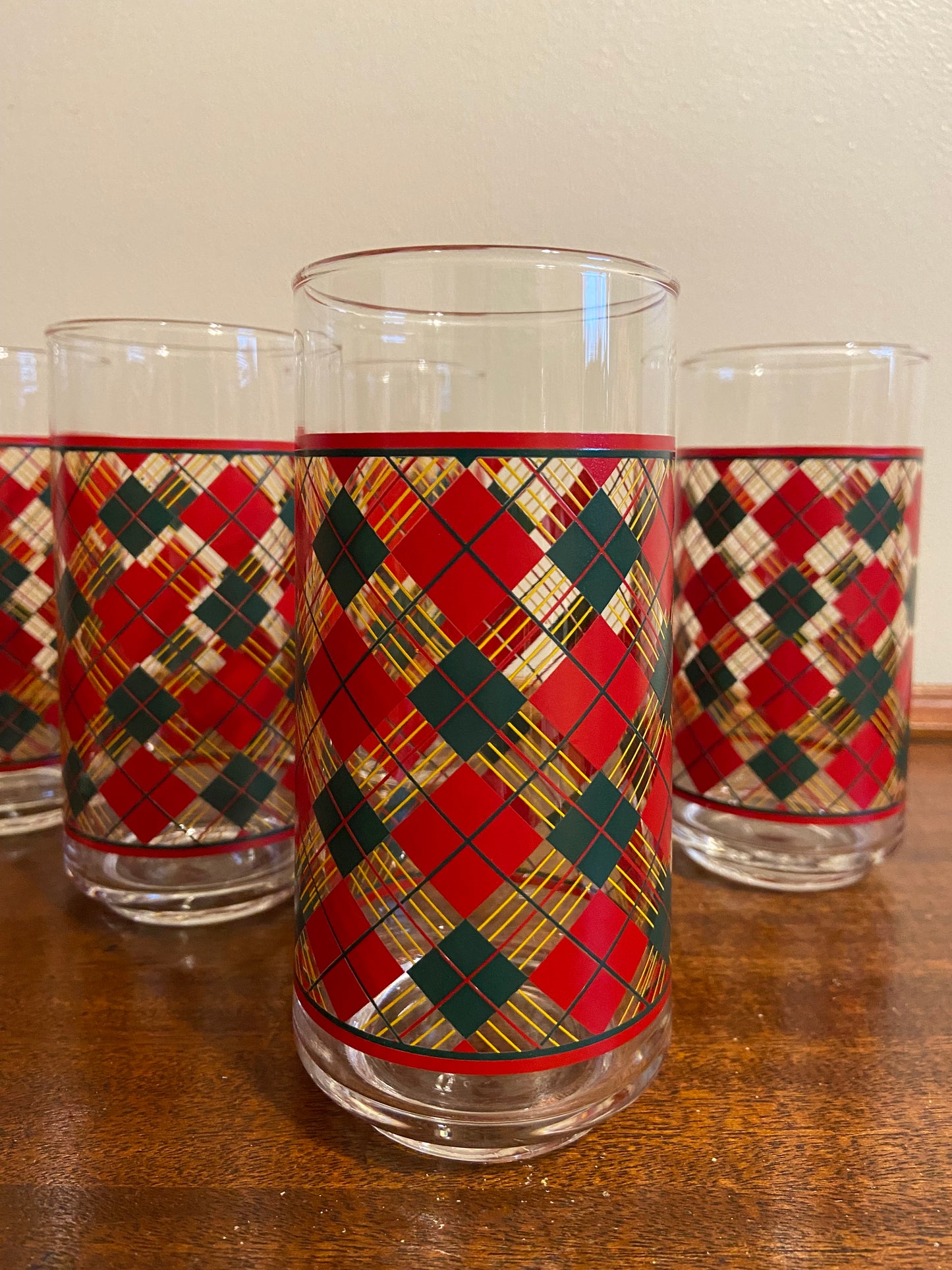 Vintage Plaid Glasses - Set of 6