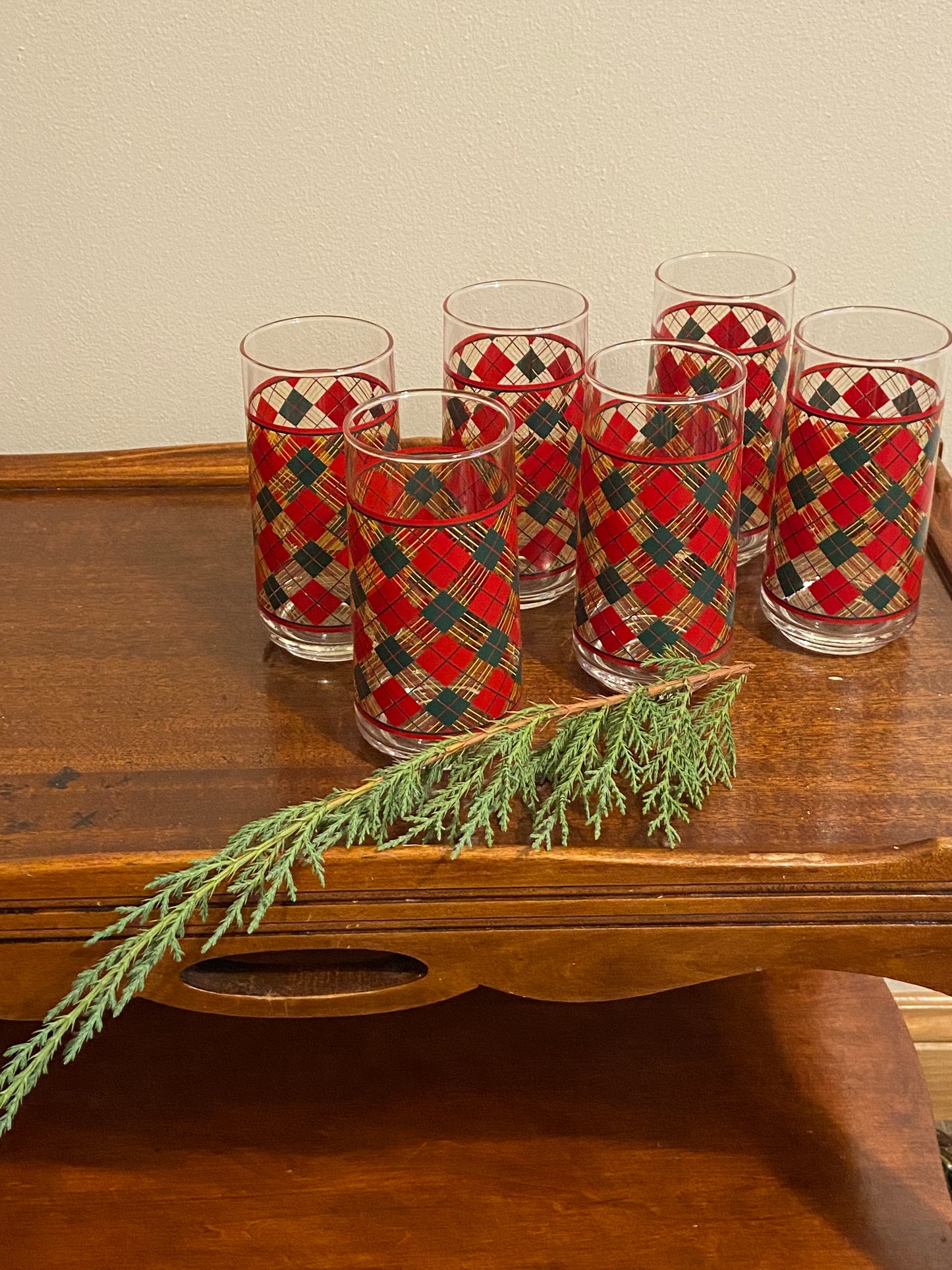 Vintage Plaid Glasses - Set of 6